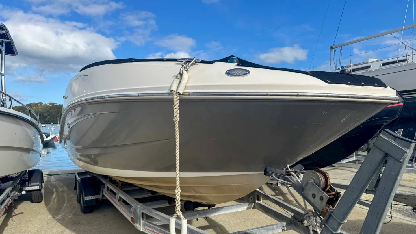 Placeholder. Bow of another Sea Ray on a trailer, not Radiance.